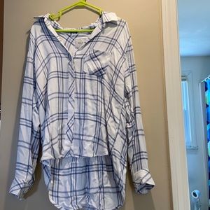 White and blue plaid button down by Rails size L